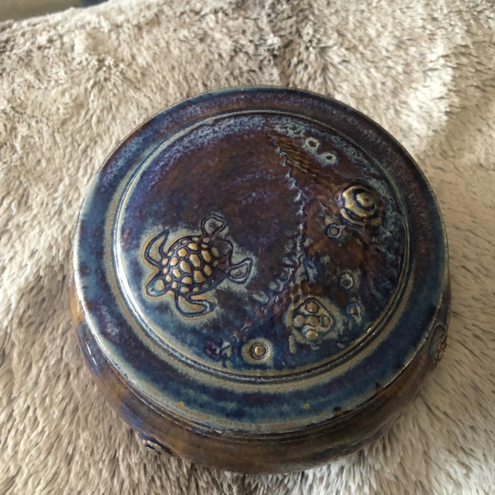 Handcrafted Blue and Brown Ceramic Turtle Art Piece